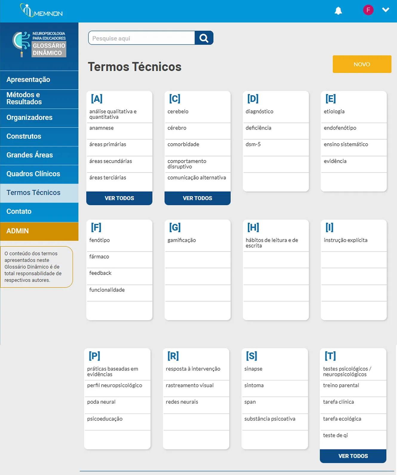 Glossário Dinâmico Especialmente desenvolvido para educadores contendo termos e conceitos da neuropsicologia.